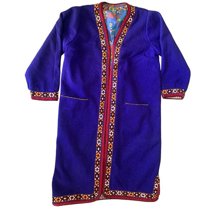 Handmade Vintage Royal Blue Turkmen Uzbek Afghan Ethnic Chapan Coat