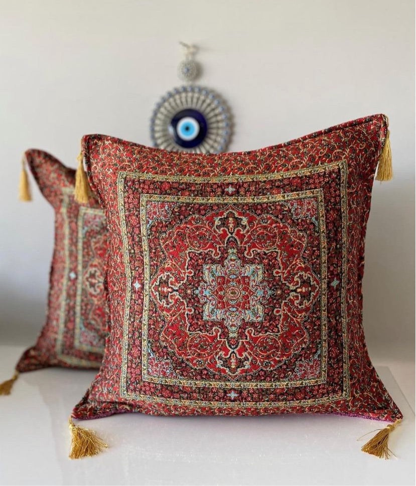 Handmade Turkish Silk Ceramic Tapestry Pillow Cover