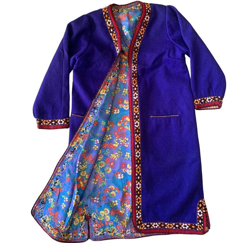 Handmade Vintage Royal Blue Turkmen Uzbek Afghan Ethnic Chapan Coat