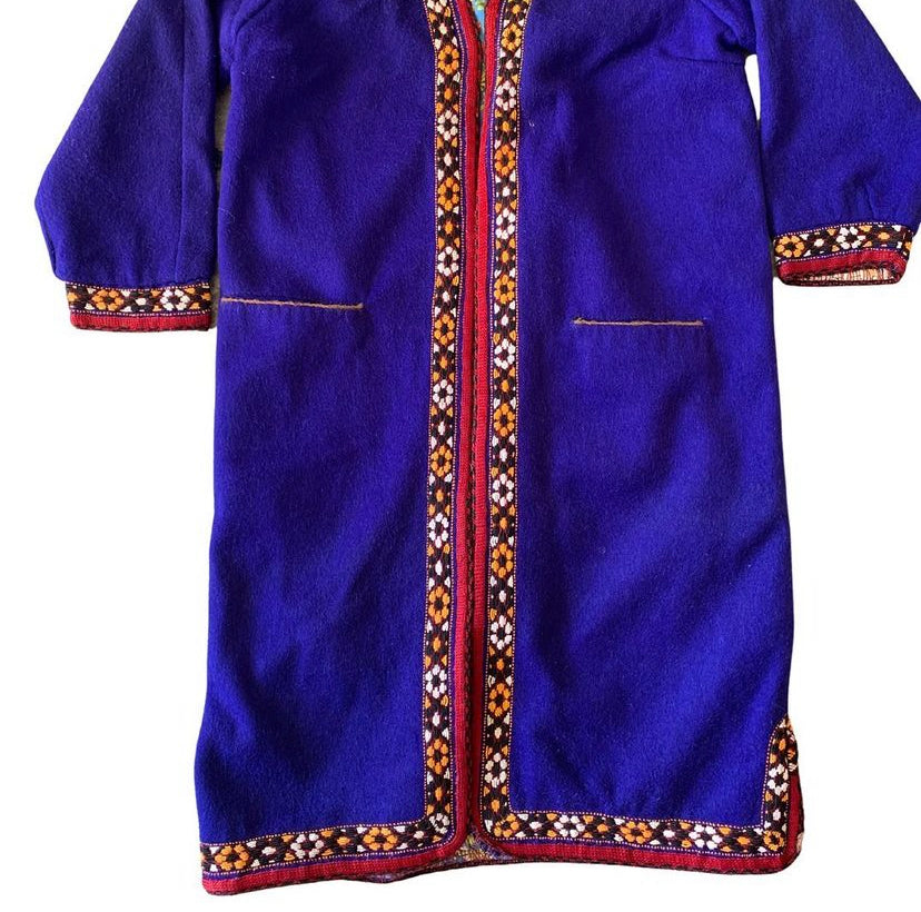 Handmade Vintage Royal Blue Turkmen Uzbek Afghan Ethnic Chapan Coat