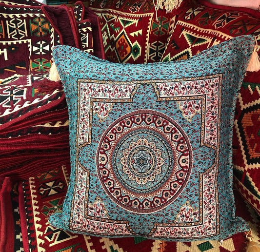 Handmade Turkish Silk Ceramic Tapestry Pillow Cover