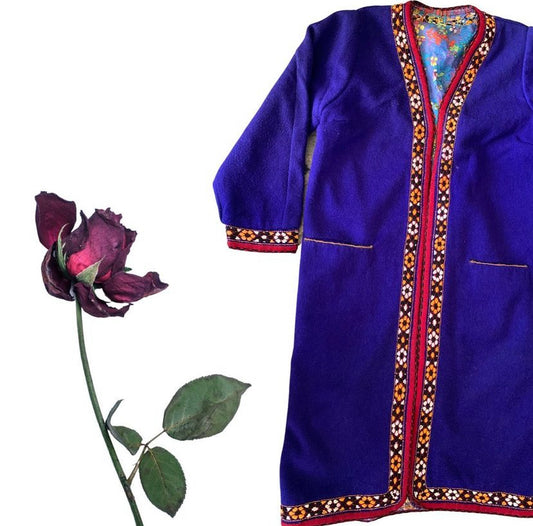 Handmade Vintage Royal Blue Turkmen Uzbek Afghan Ethnic Chapan Coat