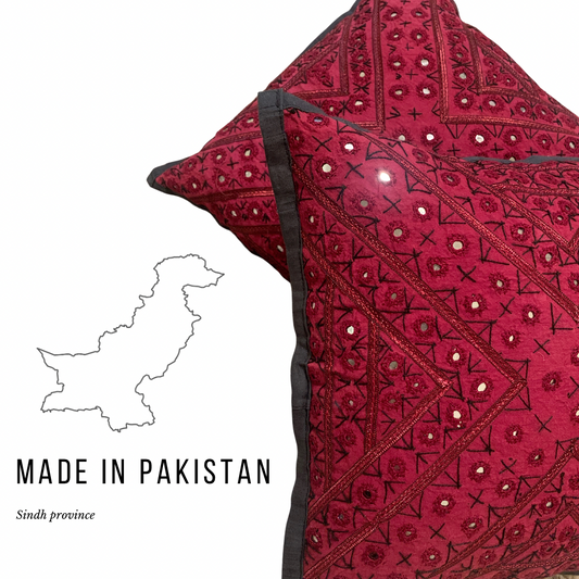 Pakistani Handmade Mirror Work Pillow Cover